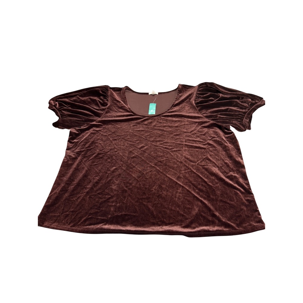 Maurices Womens 4X Brown Velvet Puff Sleeve Scoop Neck Top NWT MSRP $39